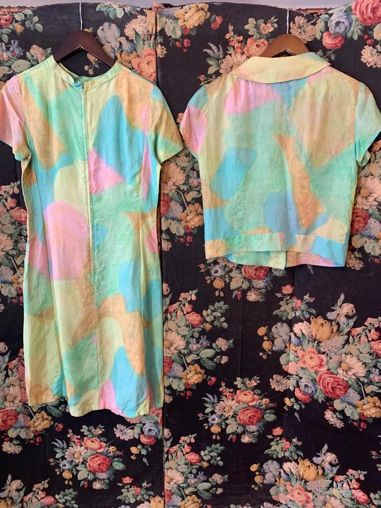 1960s Rainbow Pastel Matching Dress and Jacket Set