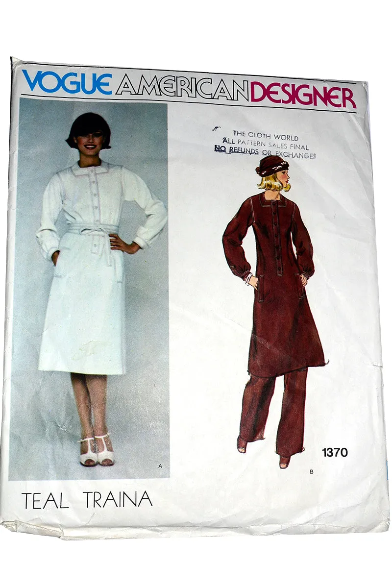 1976 Vogue American Designer Uncut Sewing Pattern Teal Traina 1370