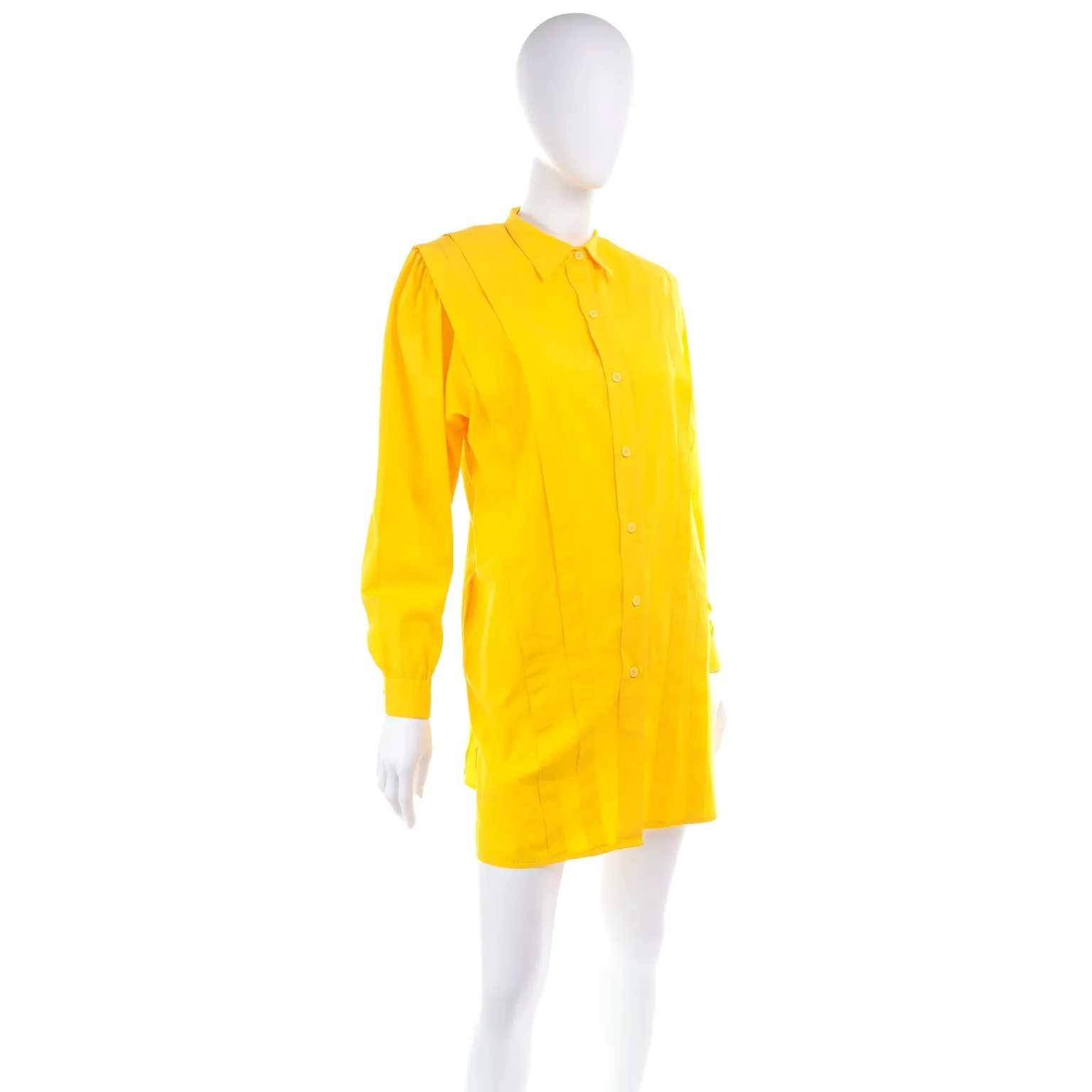 1980s Gottex Yellow Cotton Pleated Tunic or Mini Dress