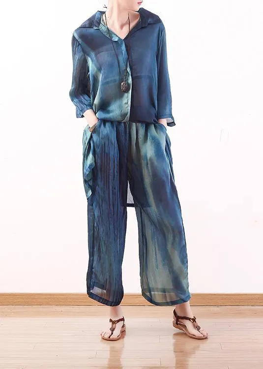 2021 new original literary loose lapel shirt   wide leg pants two-piece suit
