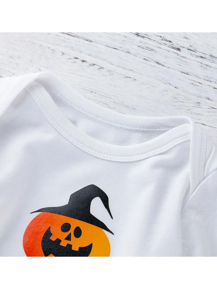 3-Piece Halloween Baby Outfits Pumpkin Bodysuit Pants Hat