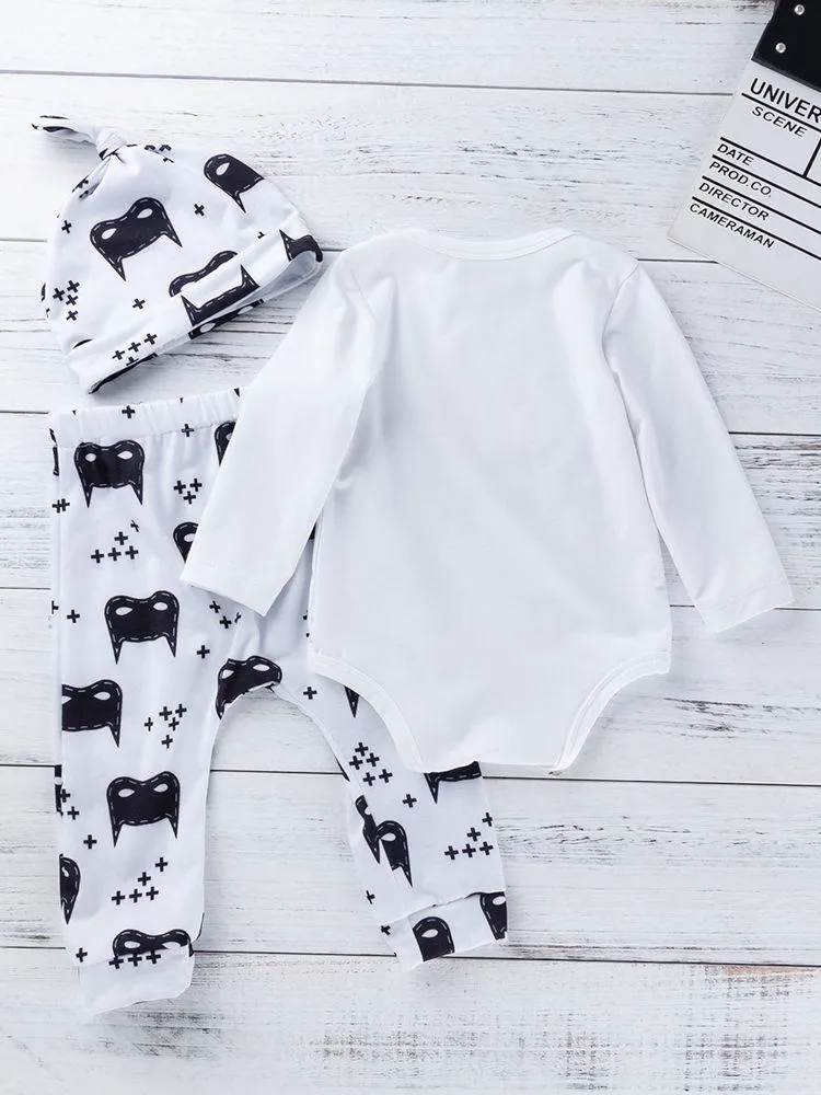 3-Piece Halloween Baby Outfits Pumpkin Bodysuit Pants Hat