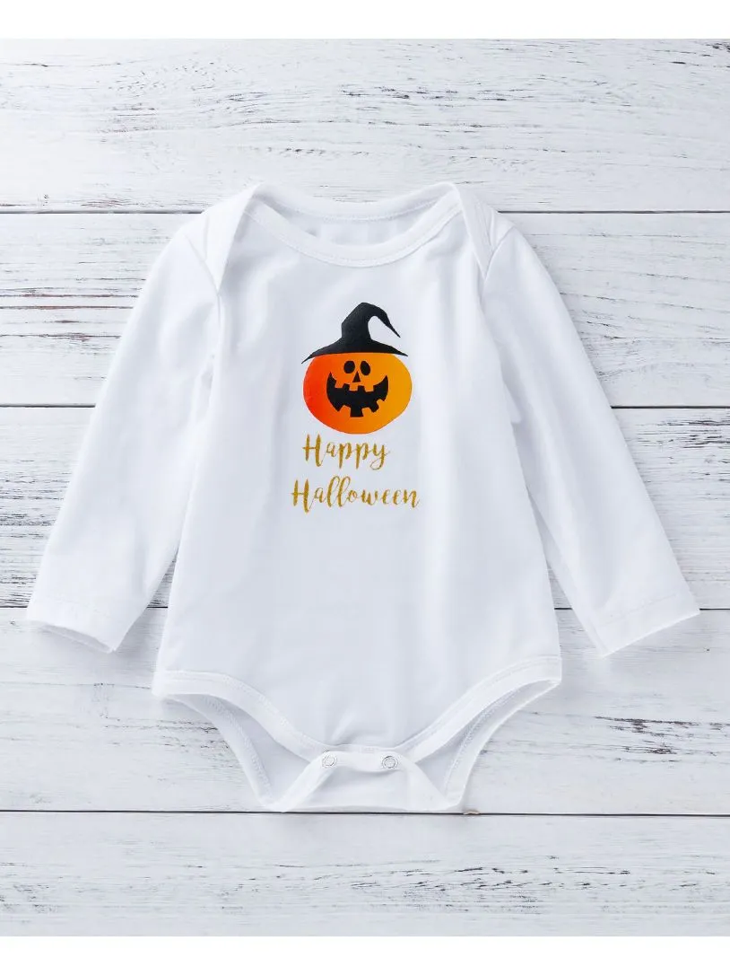 3-Piece Halloween Baby Outfits Pumpkin Bodysuit Pants Hat