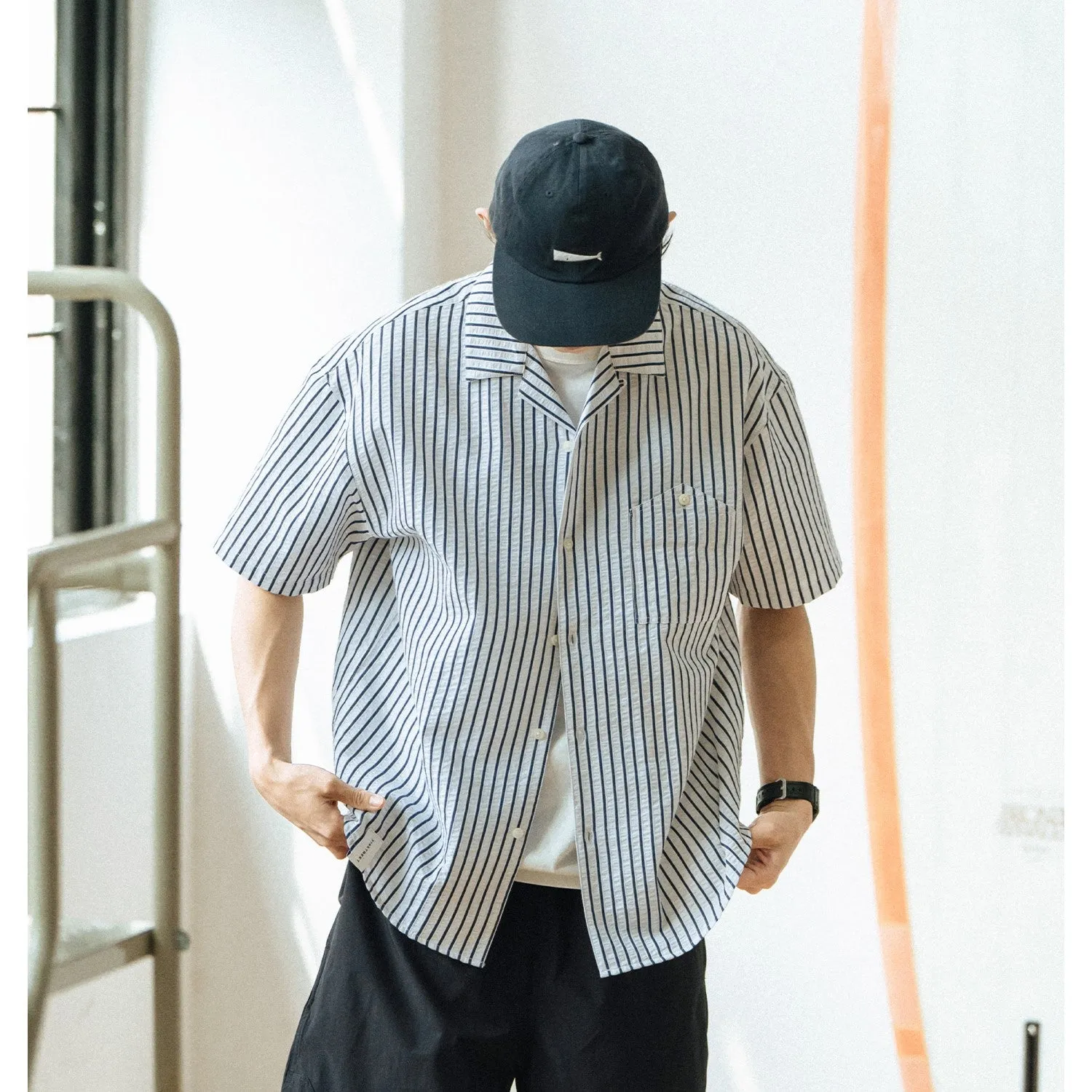 714street オープンカラーストライプシャツ 714ST085