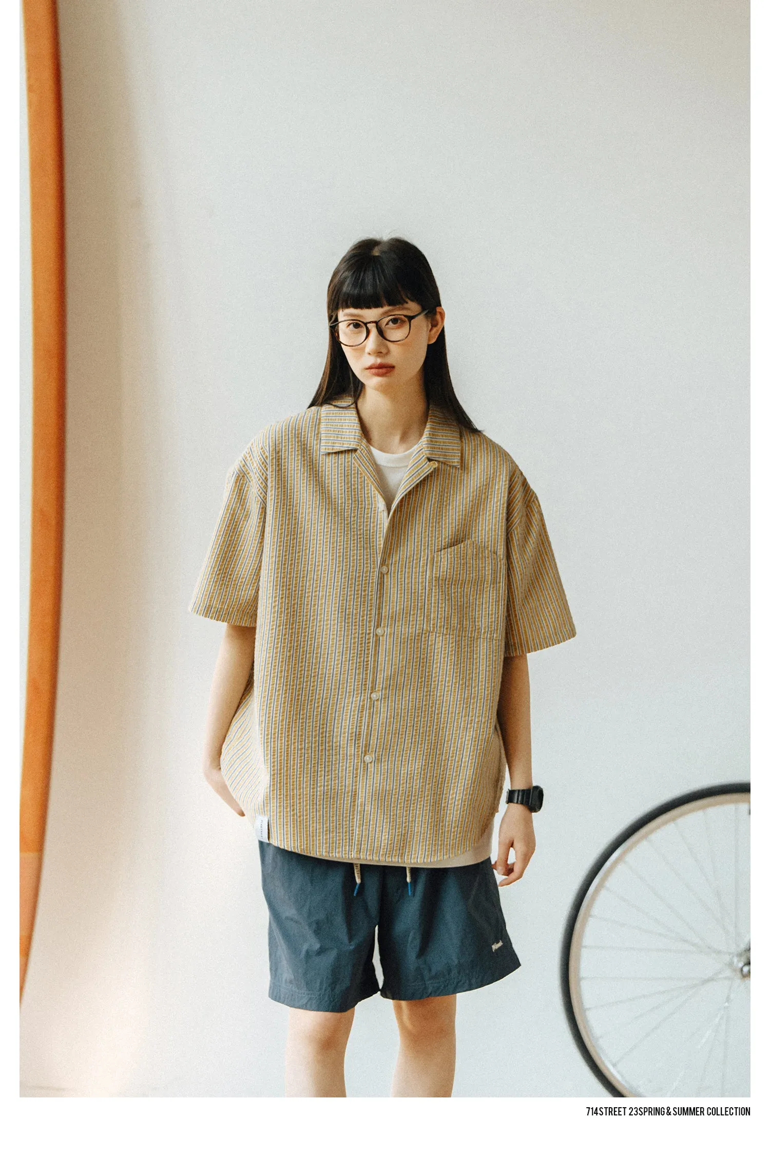 714street オープンカラーストライプシャツ 714ST085