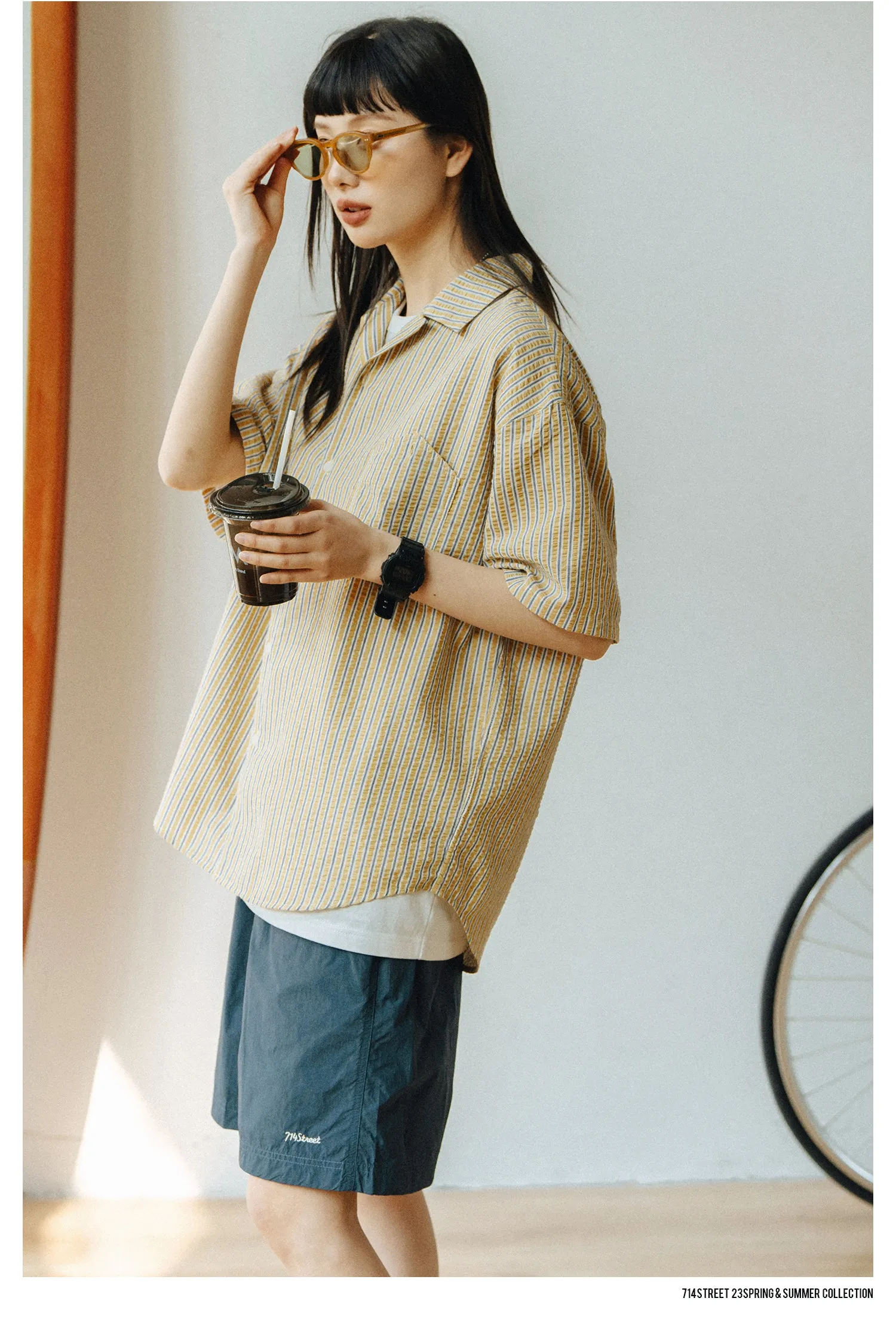 714street オープンカラーストライプシャツ 714ST085