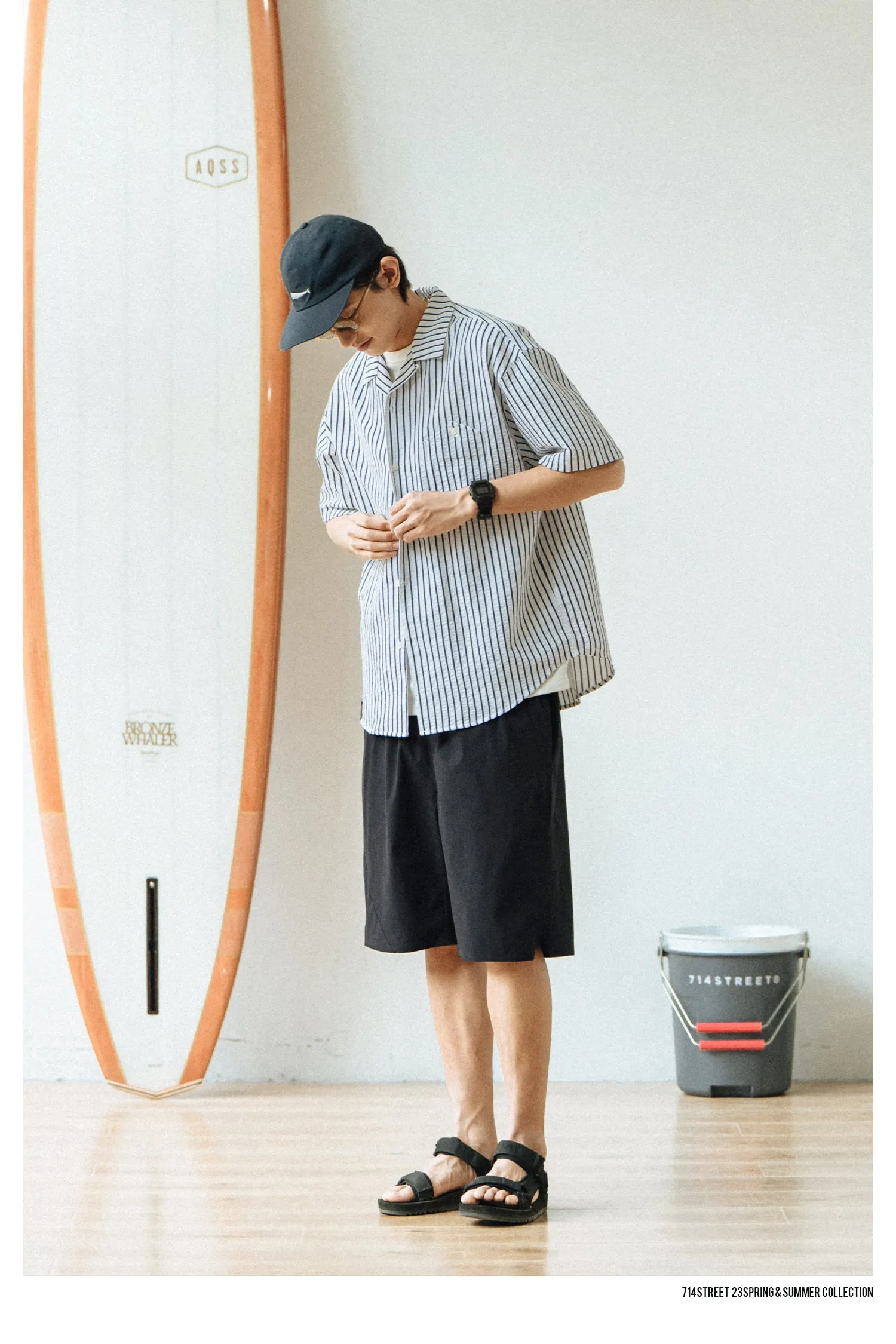 714street オープンカラーストライプシャツ 714ST085