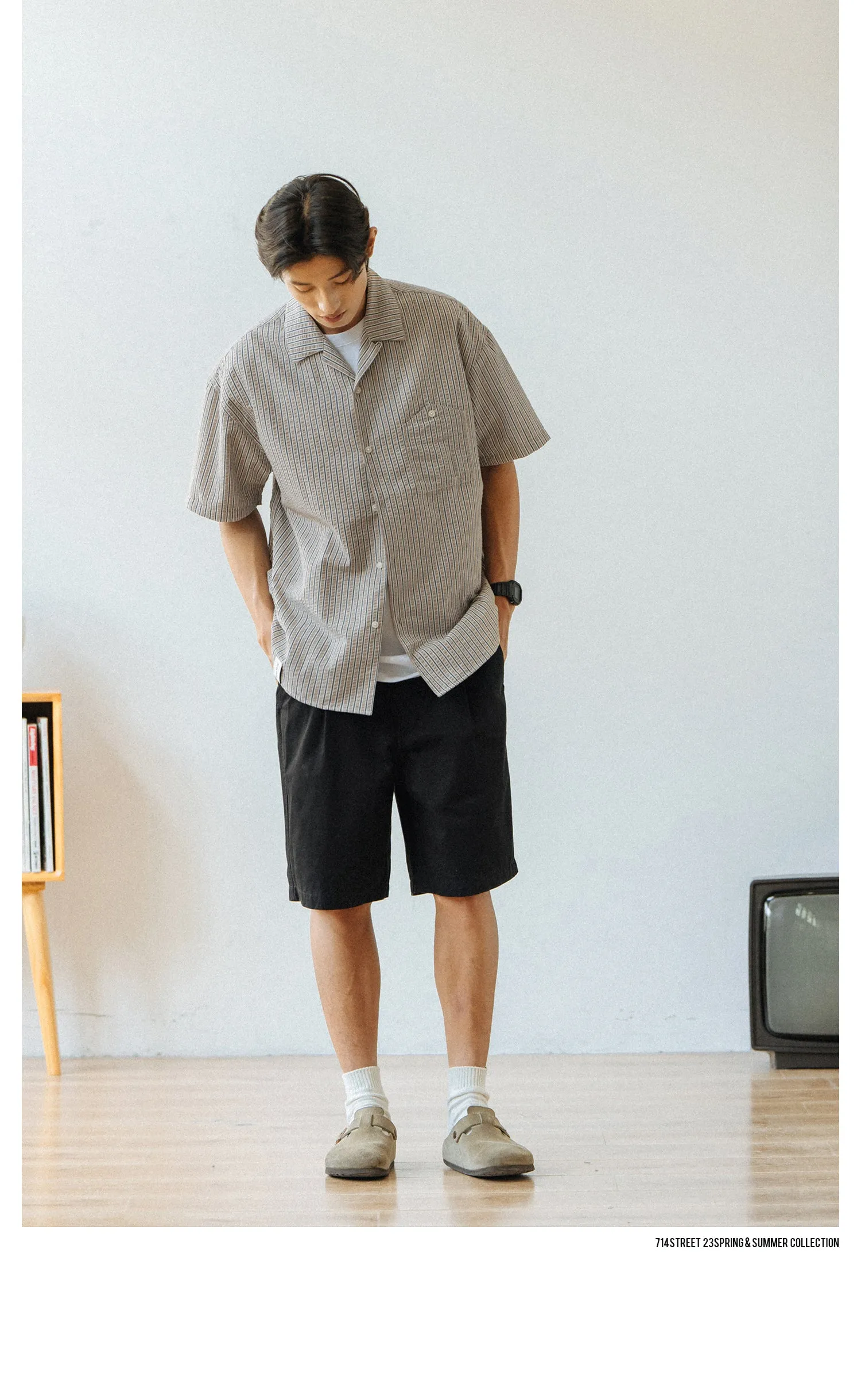 714street オープンカラーストライプシャツ 714ST085