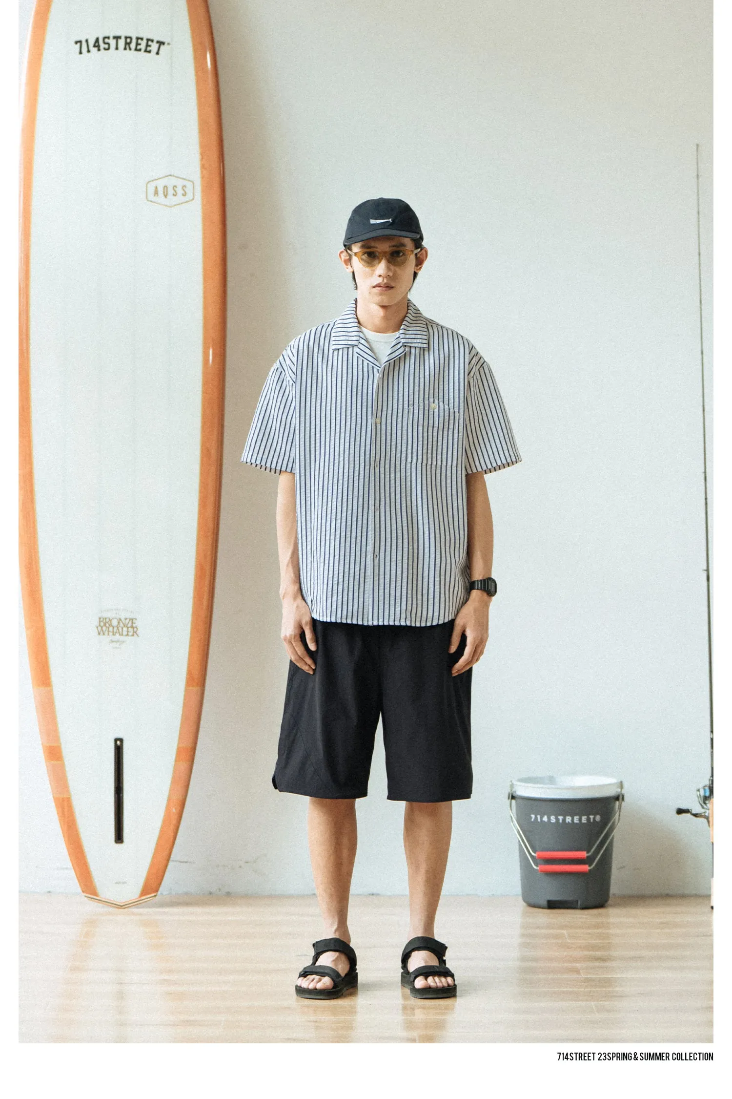 714street オープンカラーストライプシャツ 714ST085