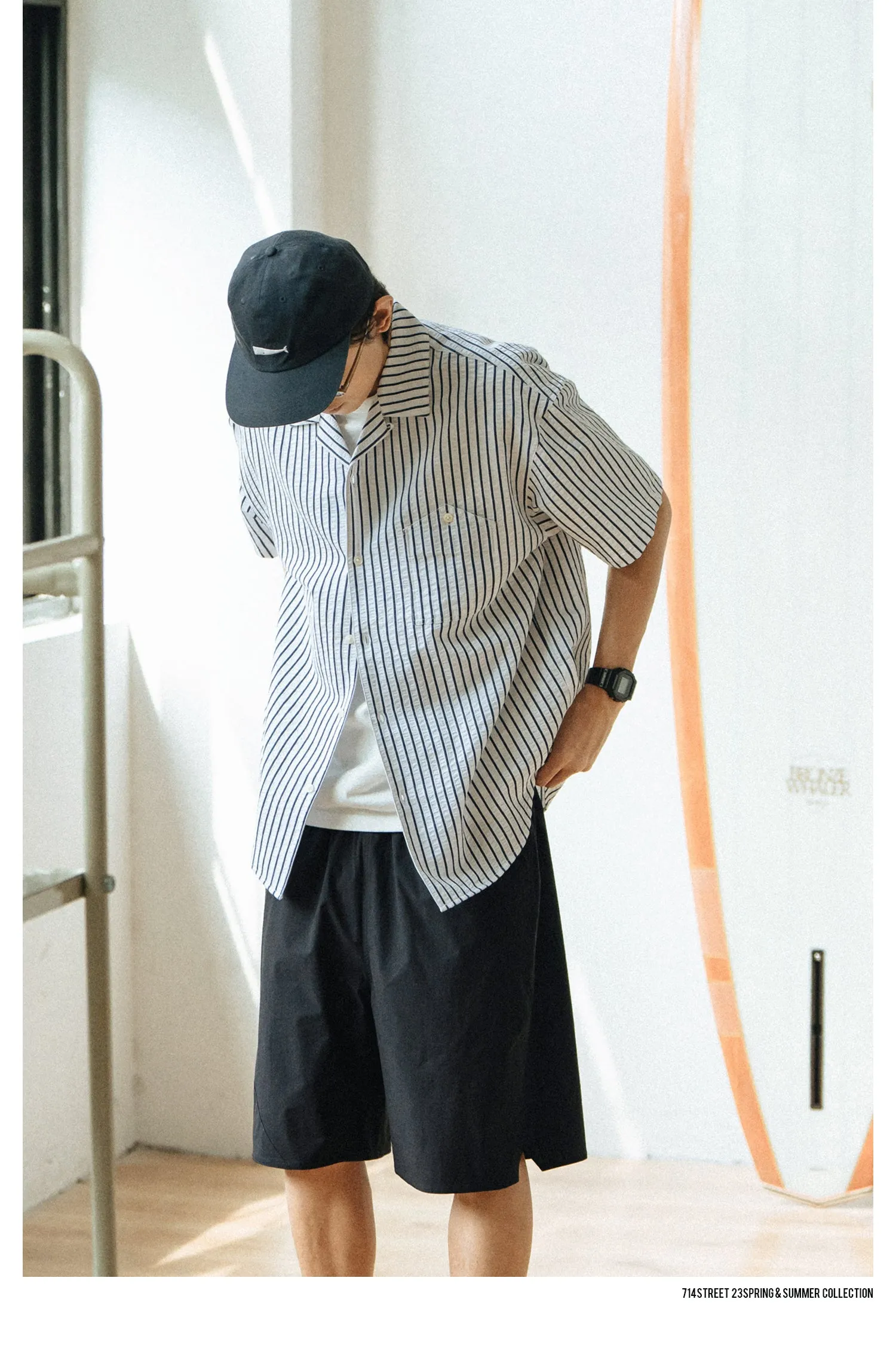 714street オープンカラーストライプシャツ 714ST085