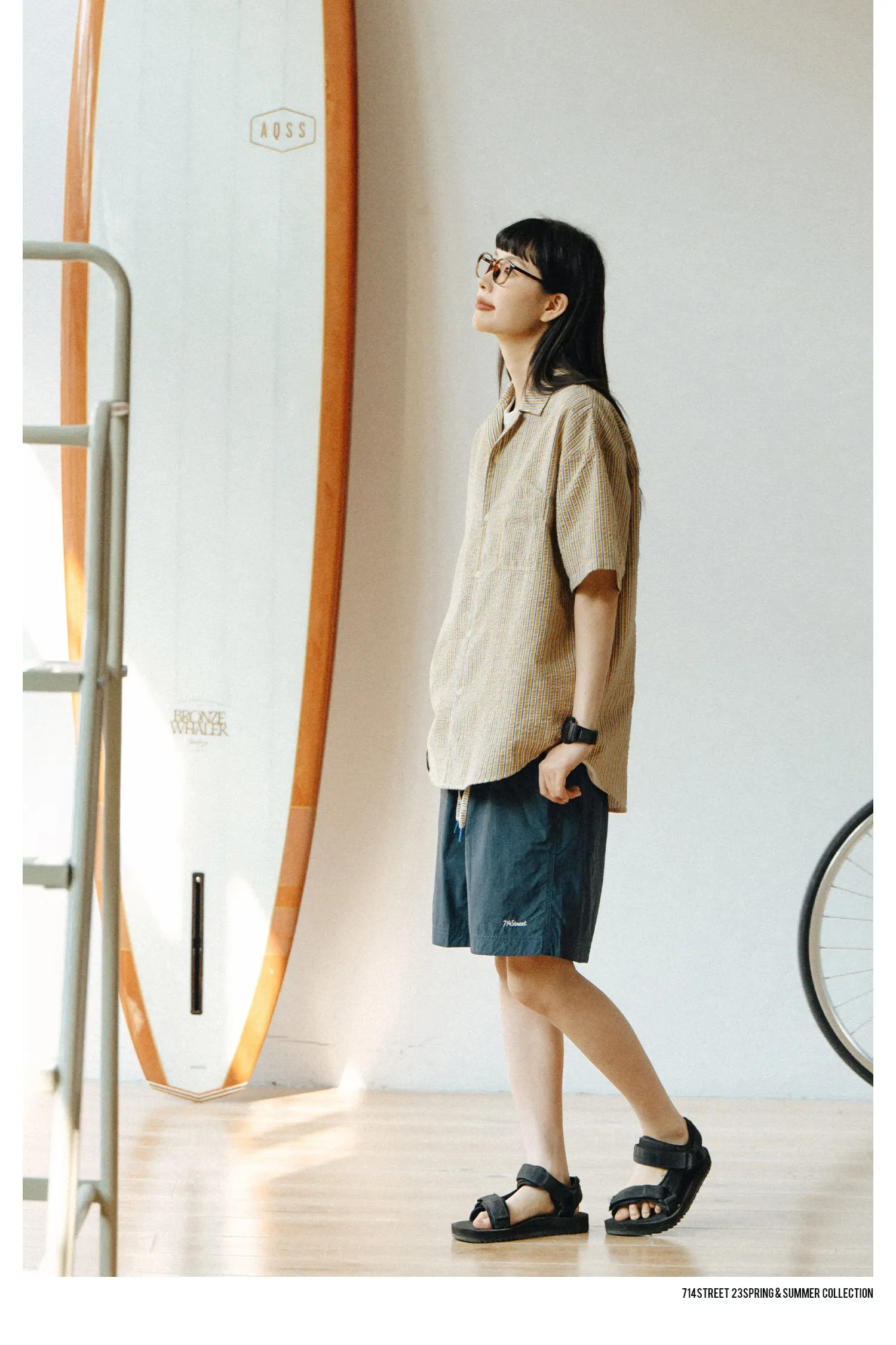 714street オープンカラーストライプシャツ 714ST085