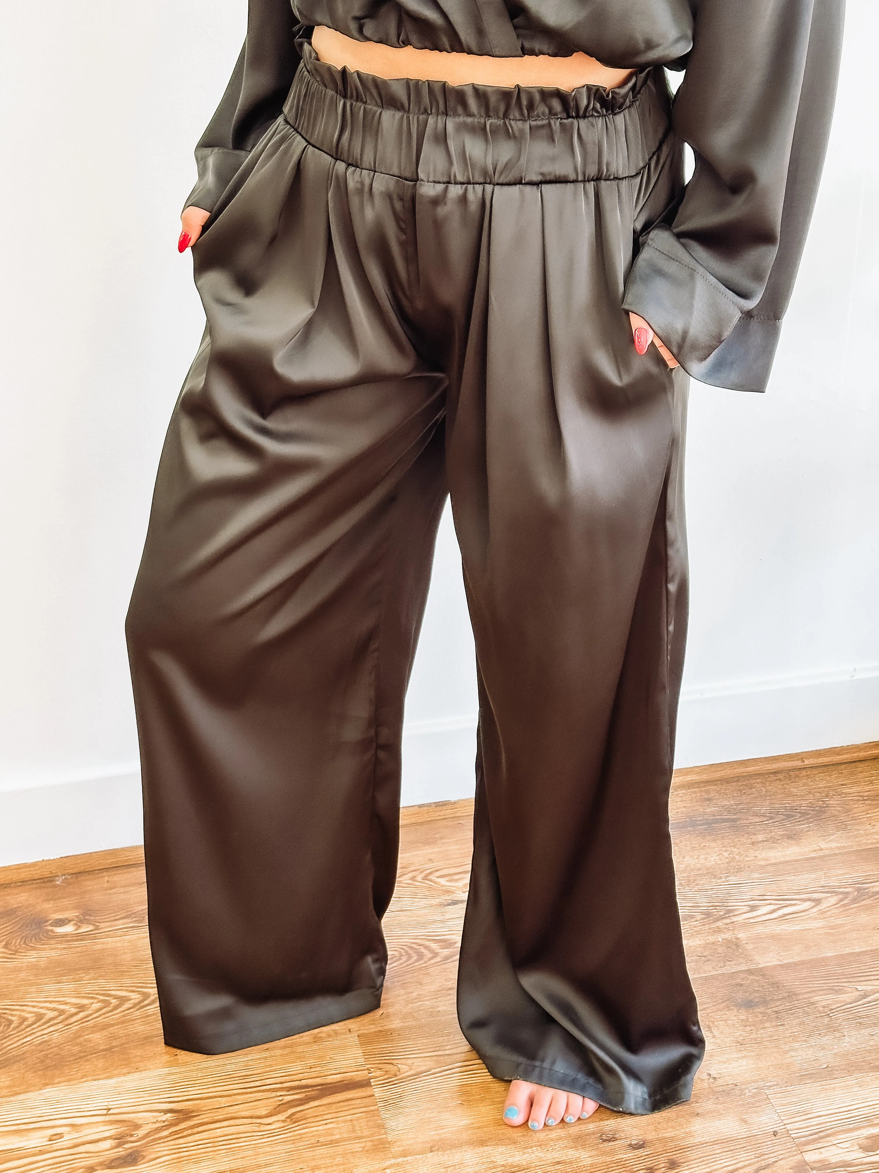 Airport Chic Satin Pant Set