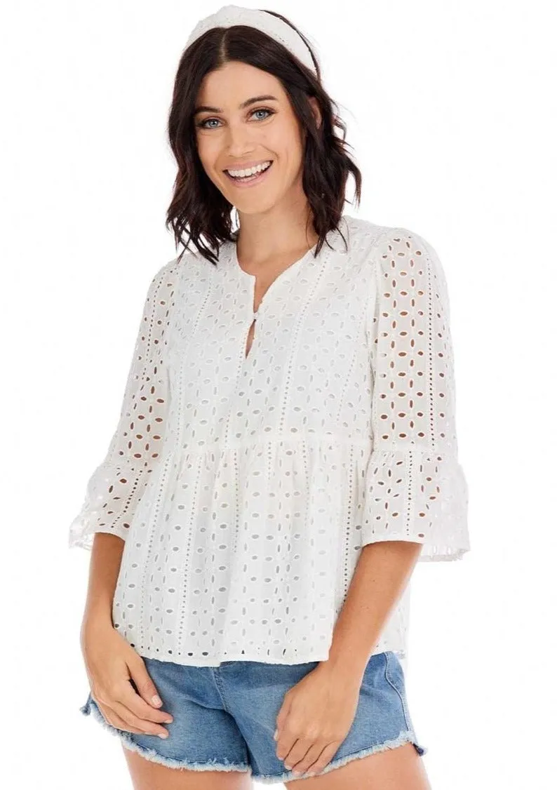 Ana Eyelet Top by Mud Pie