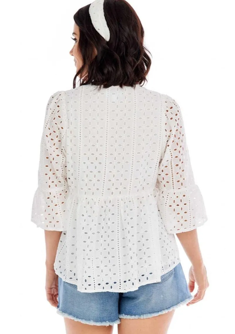 Ana Eyelet Top by Mud Pie