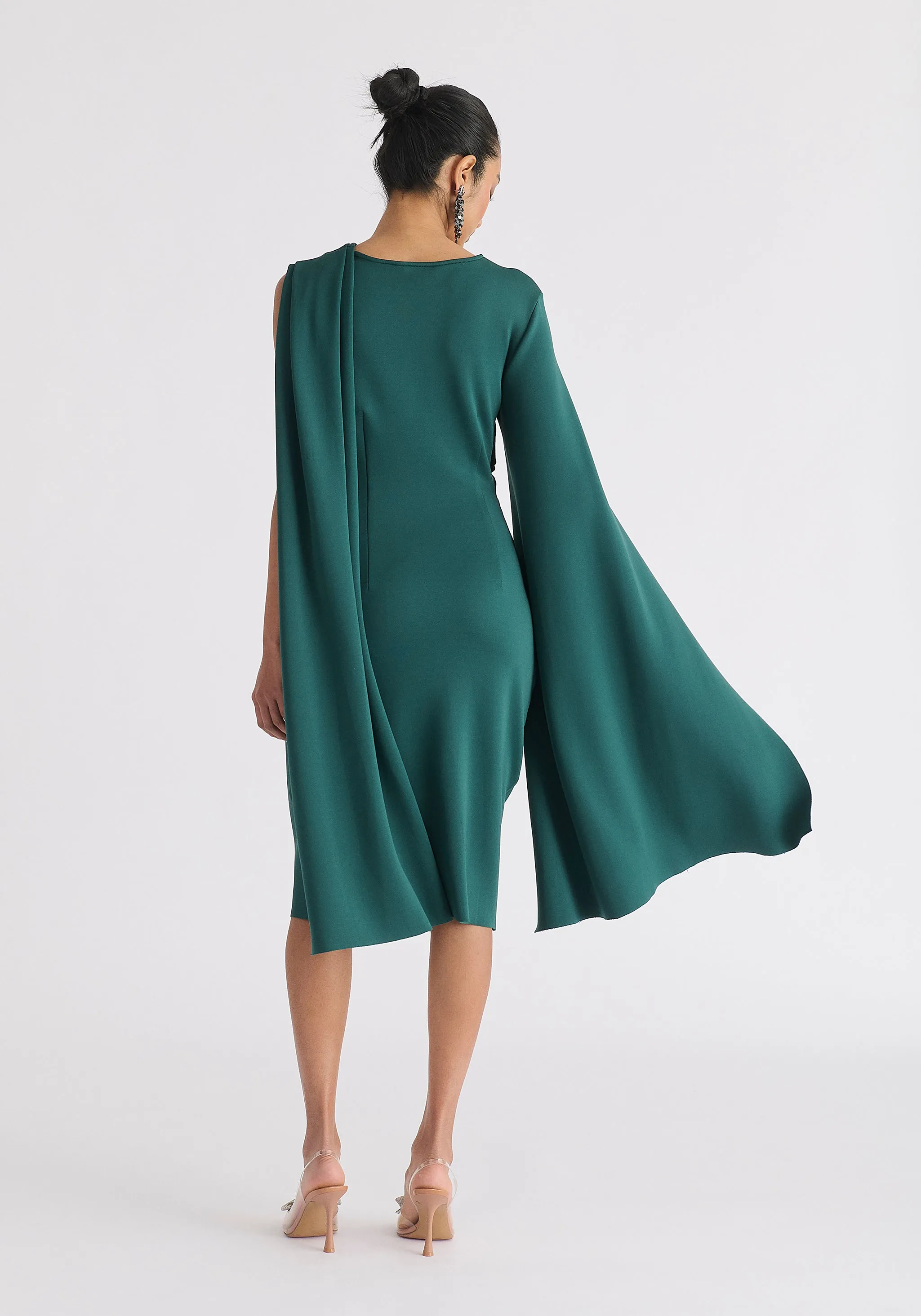 Asymmetric Draped Cape Sleeve Dress