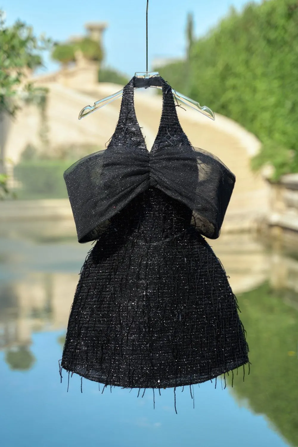 Ava A-line Cold Shoulder Sleeved Mesh Taffeta Mini Dress