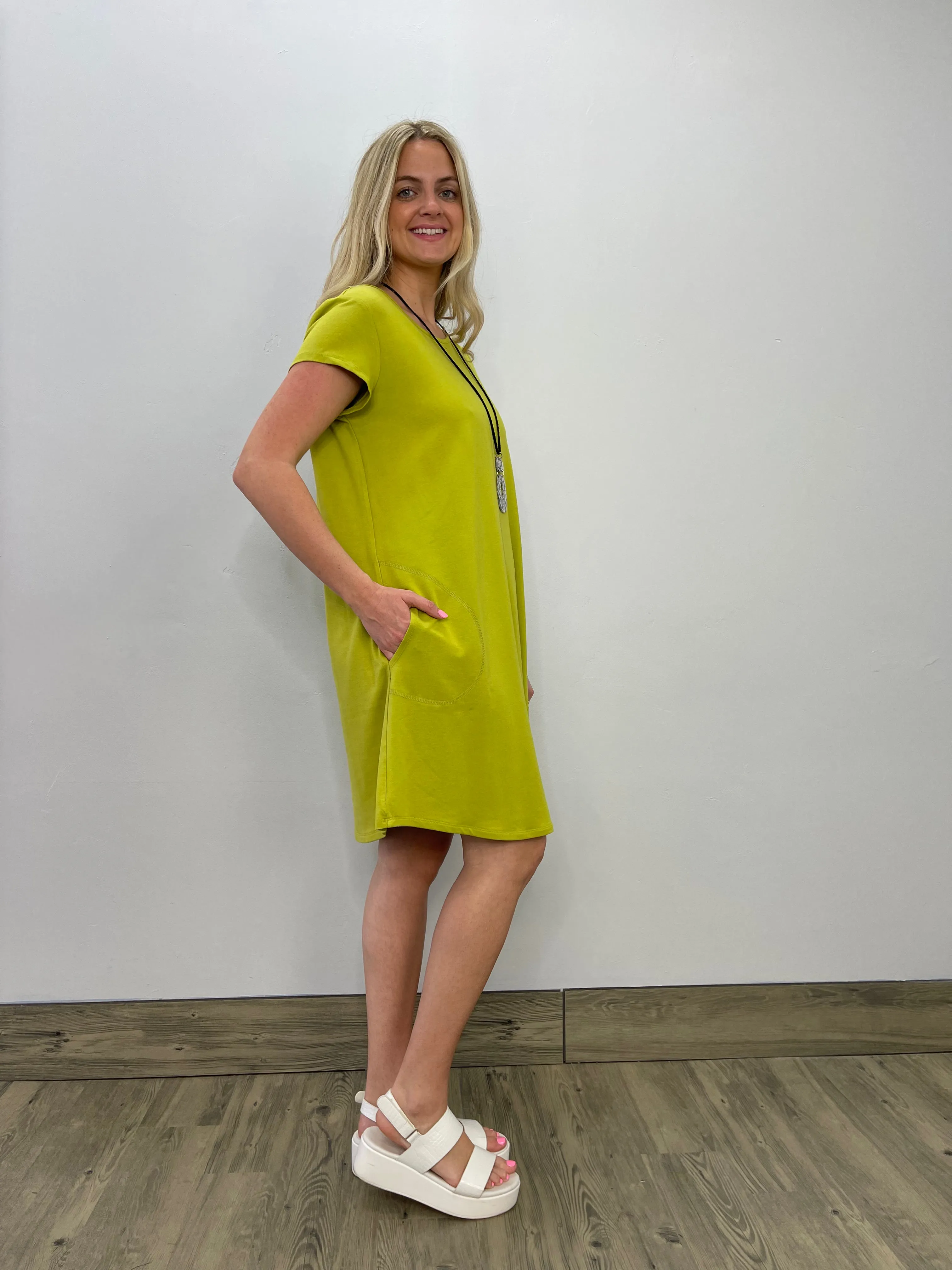 Bamboo French Terry Short Sleeve Lime Dress