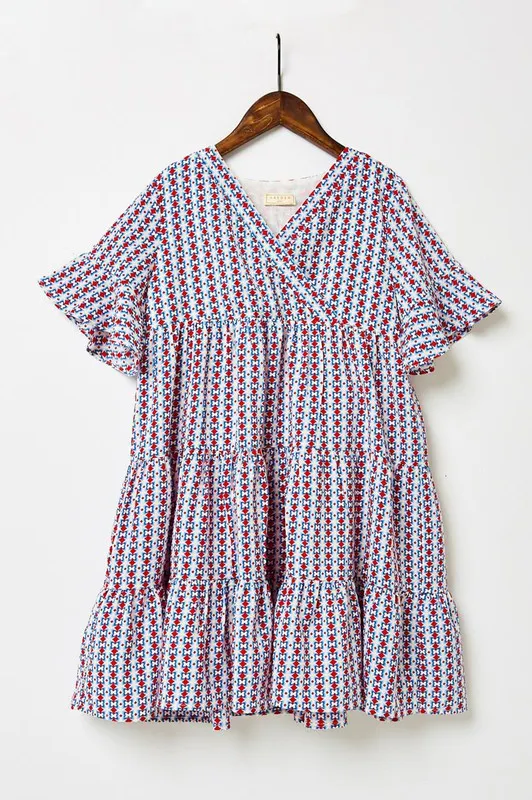 Banded Surplice Neckline Print Dress