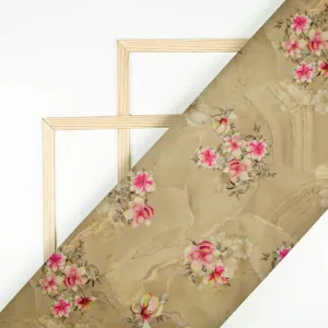 Beige And Pink Marble Pattern Digital Print Ultra Premium Butter Crepe Fabric