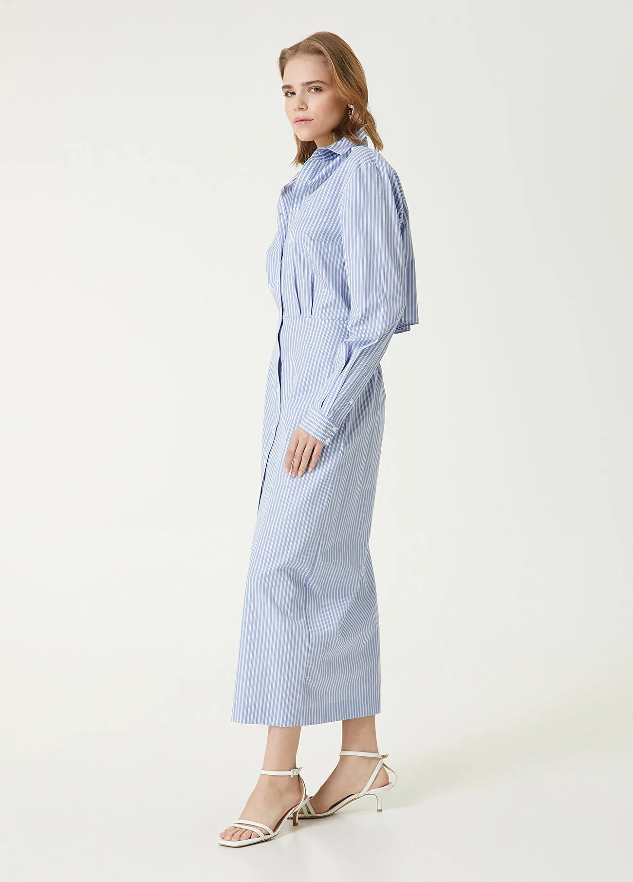 Beymen Club Stripe Pattern Long Shirt Dress Blue