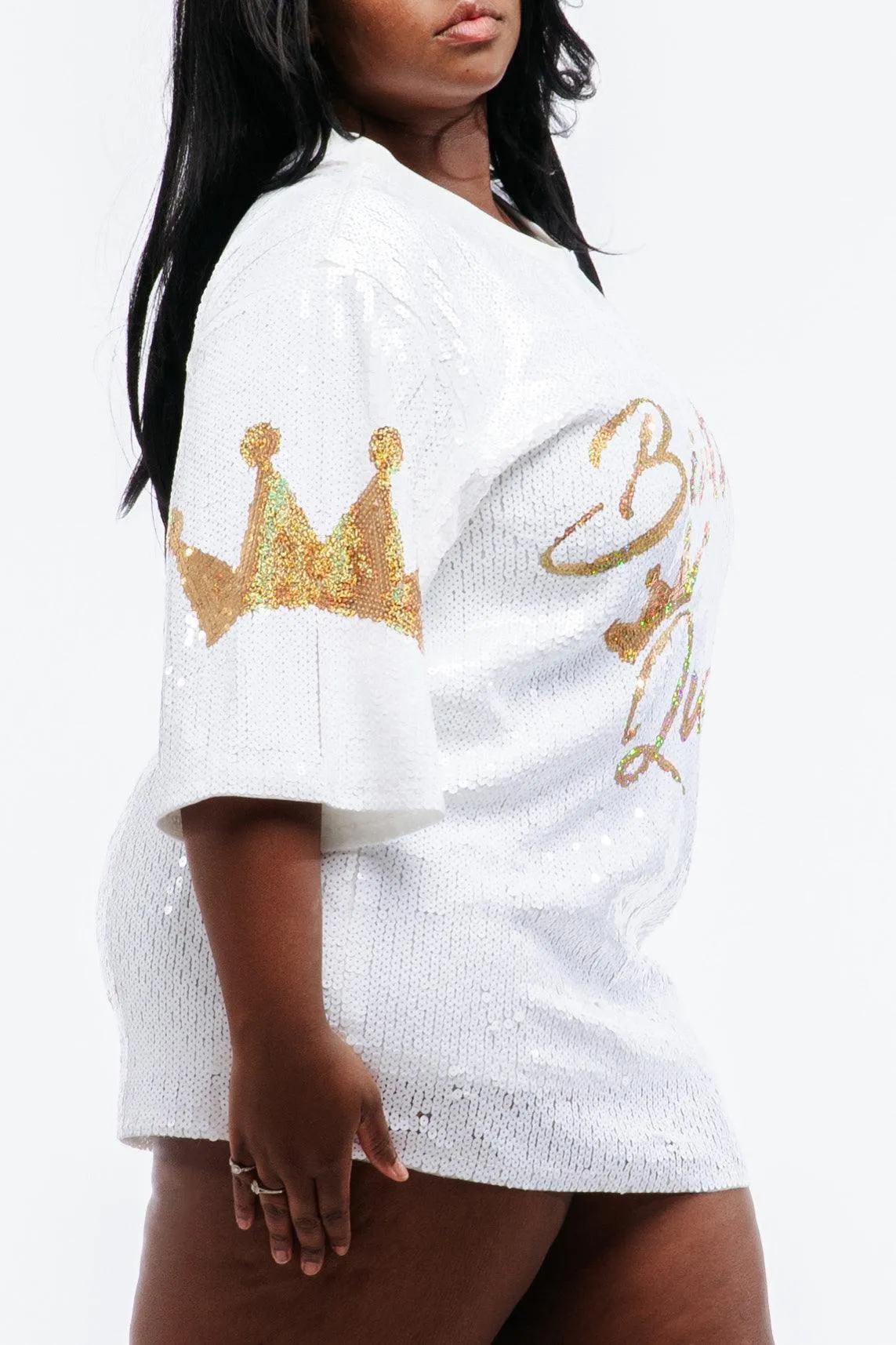 Birthday Queen Sequin Dress - White