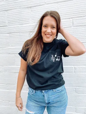Black & White Music Note Pocket T-Shirt