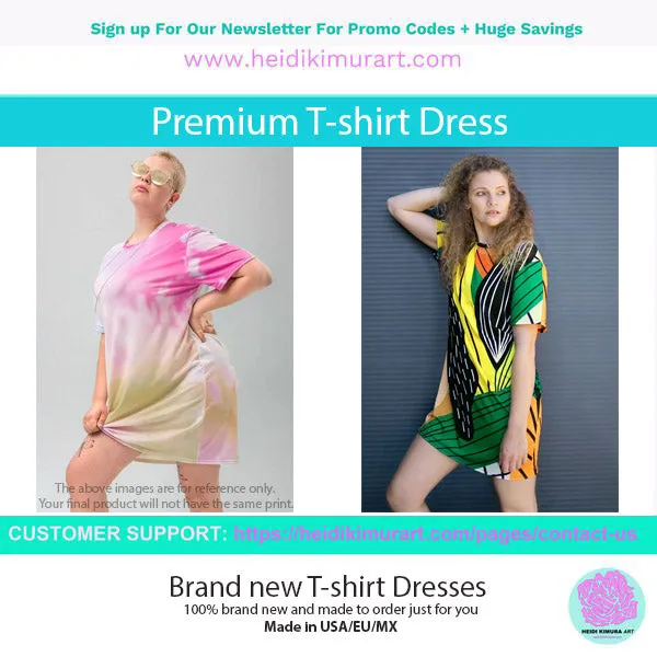 Blue Wavy Women's T-shirt Dress, Abstract Waves Modern Abstract Oversized Women's Dress-Made in USA/EU