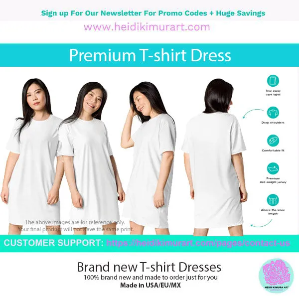 Blue Wavy Women's T-shirt Dress, Abstract Waves Modern Abstract Oversized Women's Dress-Made in USA/EU
