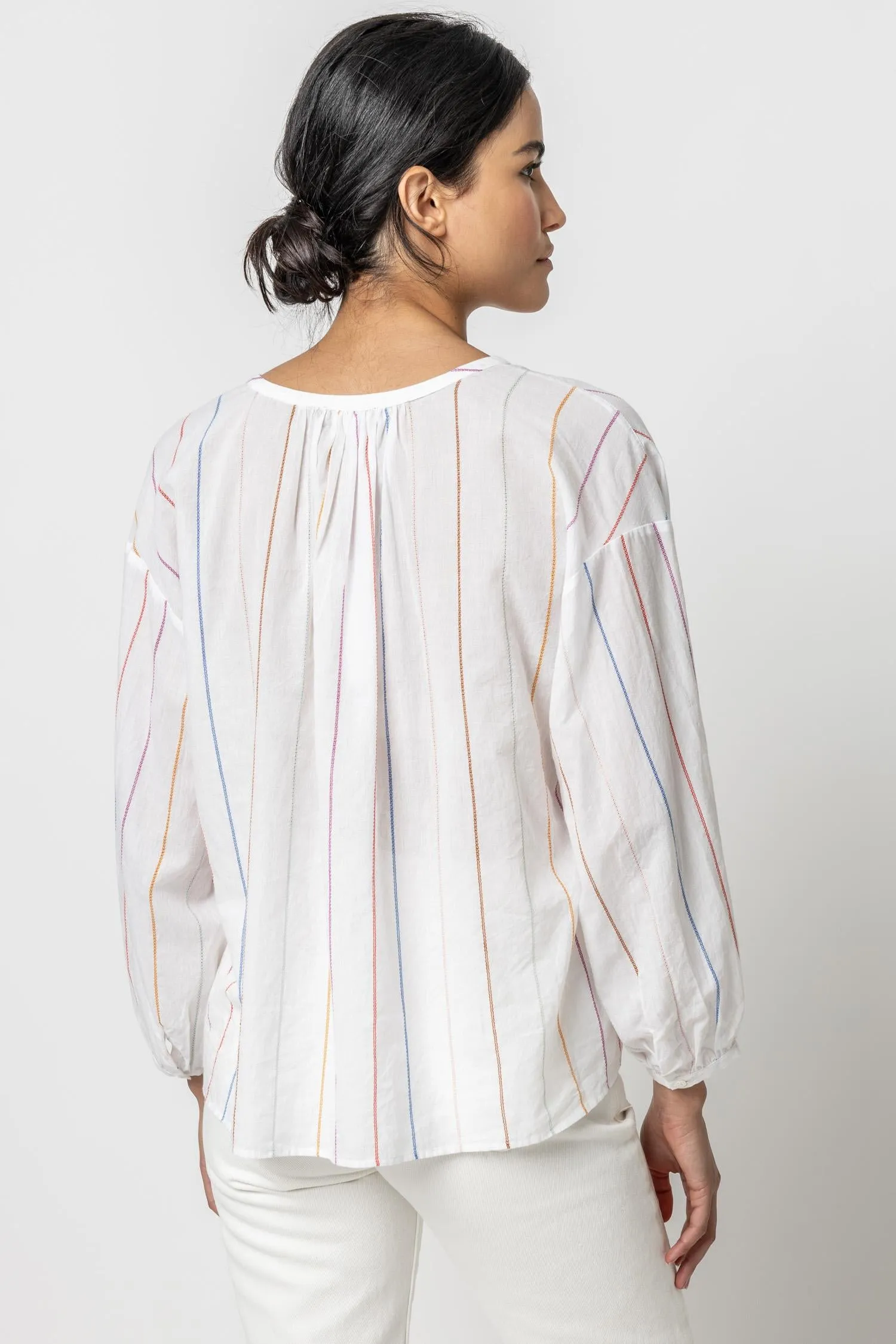 Bracelet Sleeve Shirred Blouse | Multi Stripe
