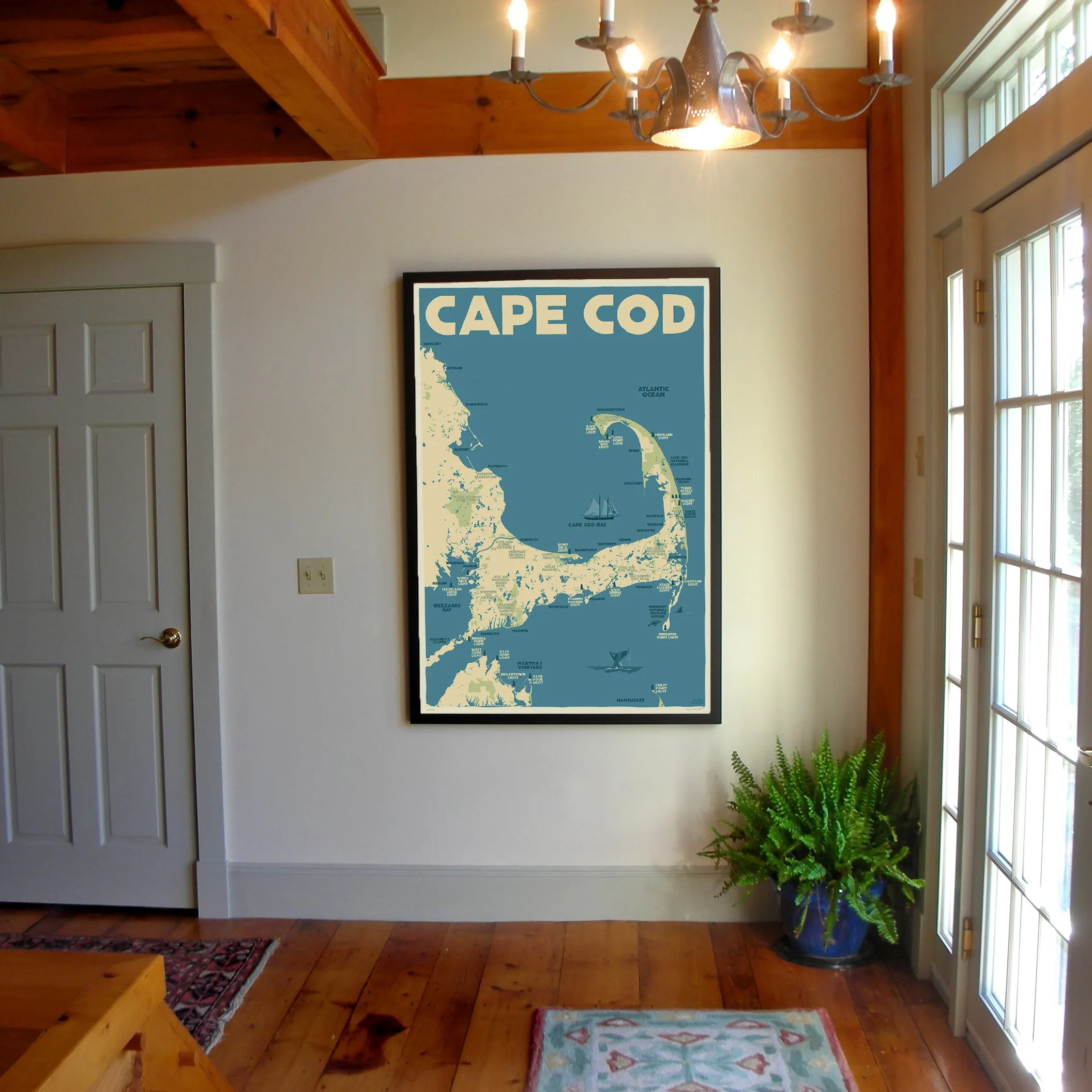 Cape Cod Map Art Print 36" x 53" Framed Travel Poster By Alan Claude - Massachusetts