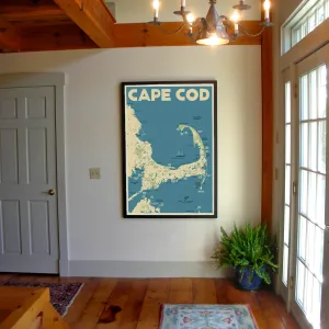 Cape Cod Map Art Print 36" x 53" Framed Travel Poster By Alan Claude - Massachusetts
