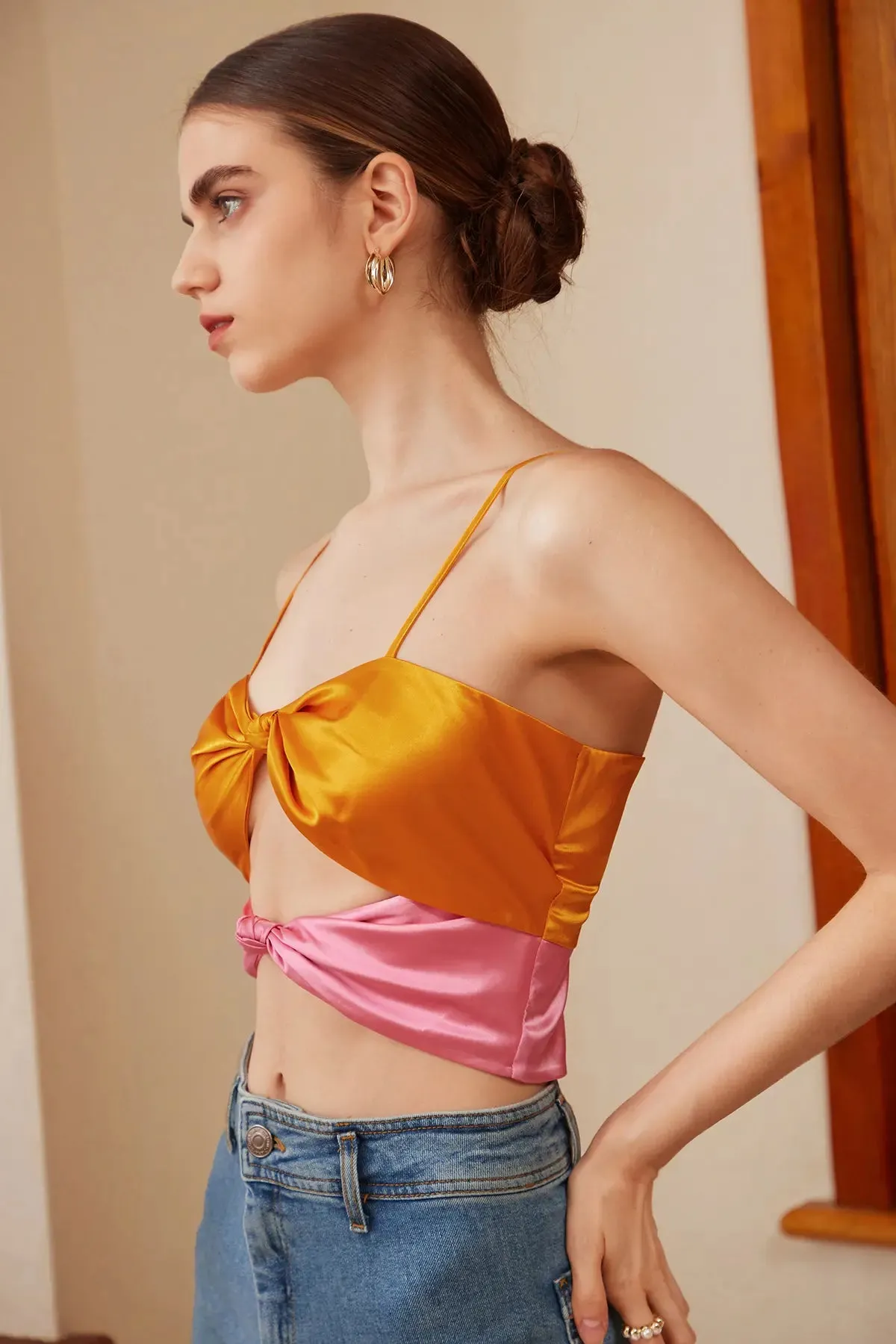 Colorblock Knot Front Cut Out Camis Top