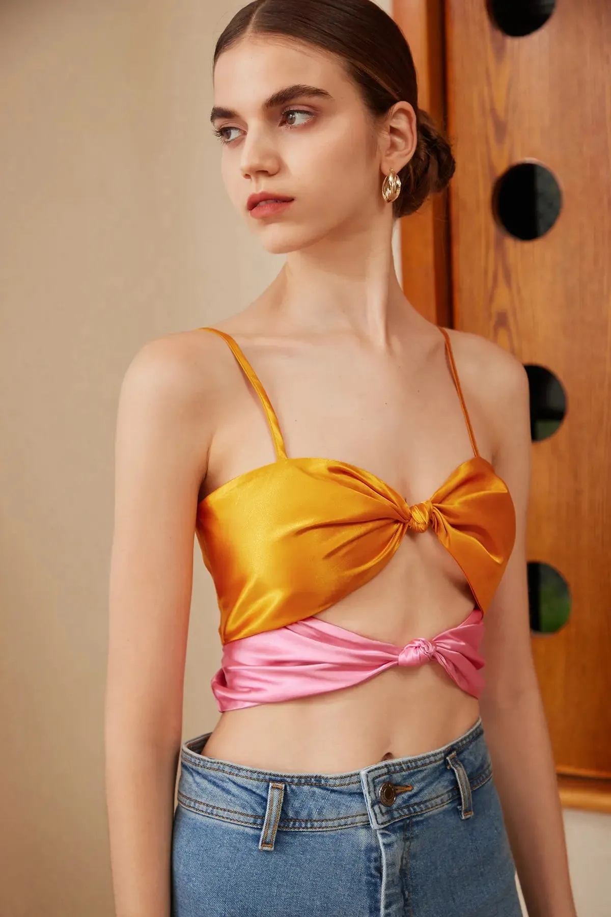 Colorblock Knot Front Cut Out Camis Top