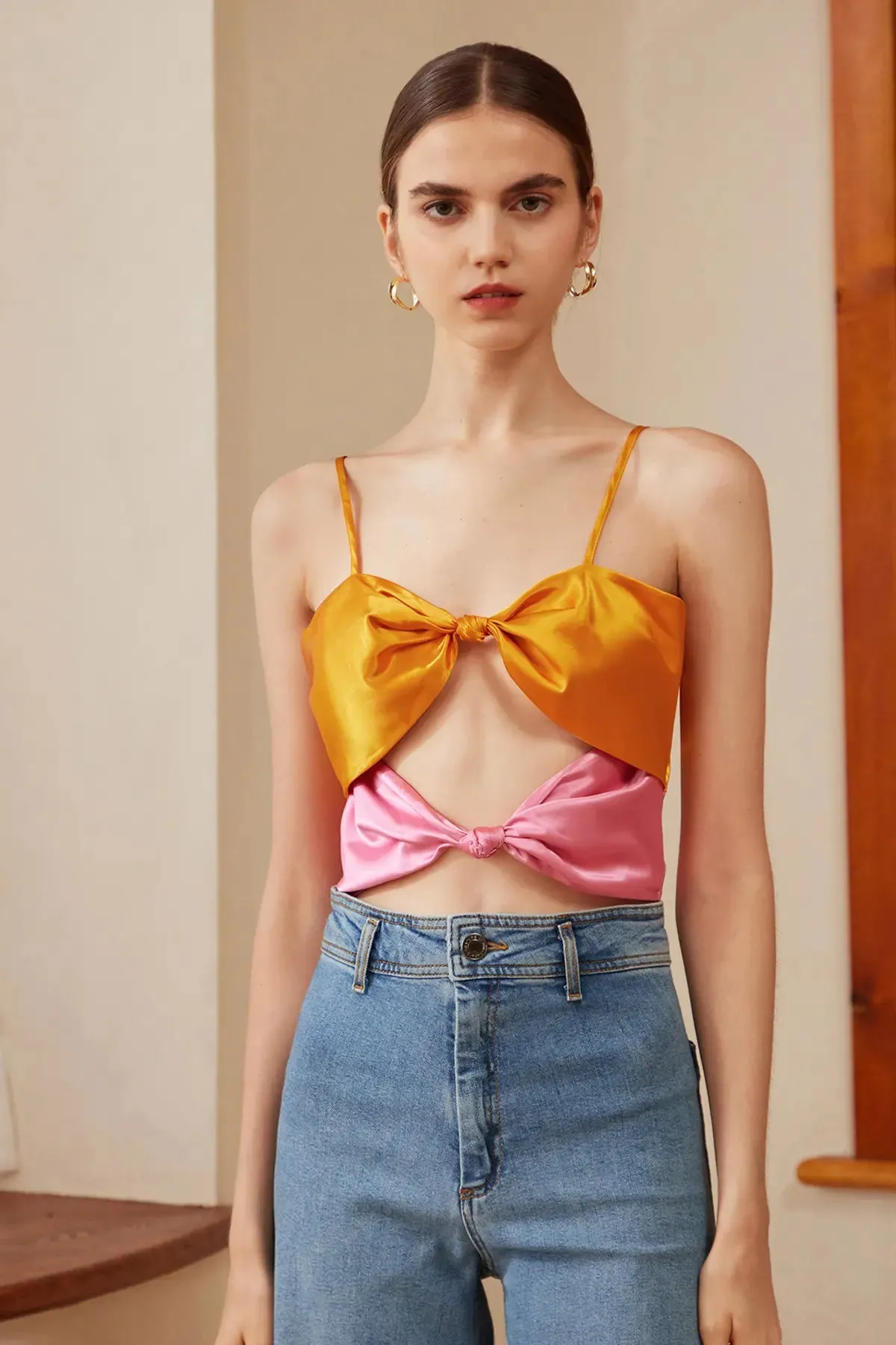 Colorblock Knot Front Cut Out Camis Top