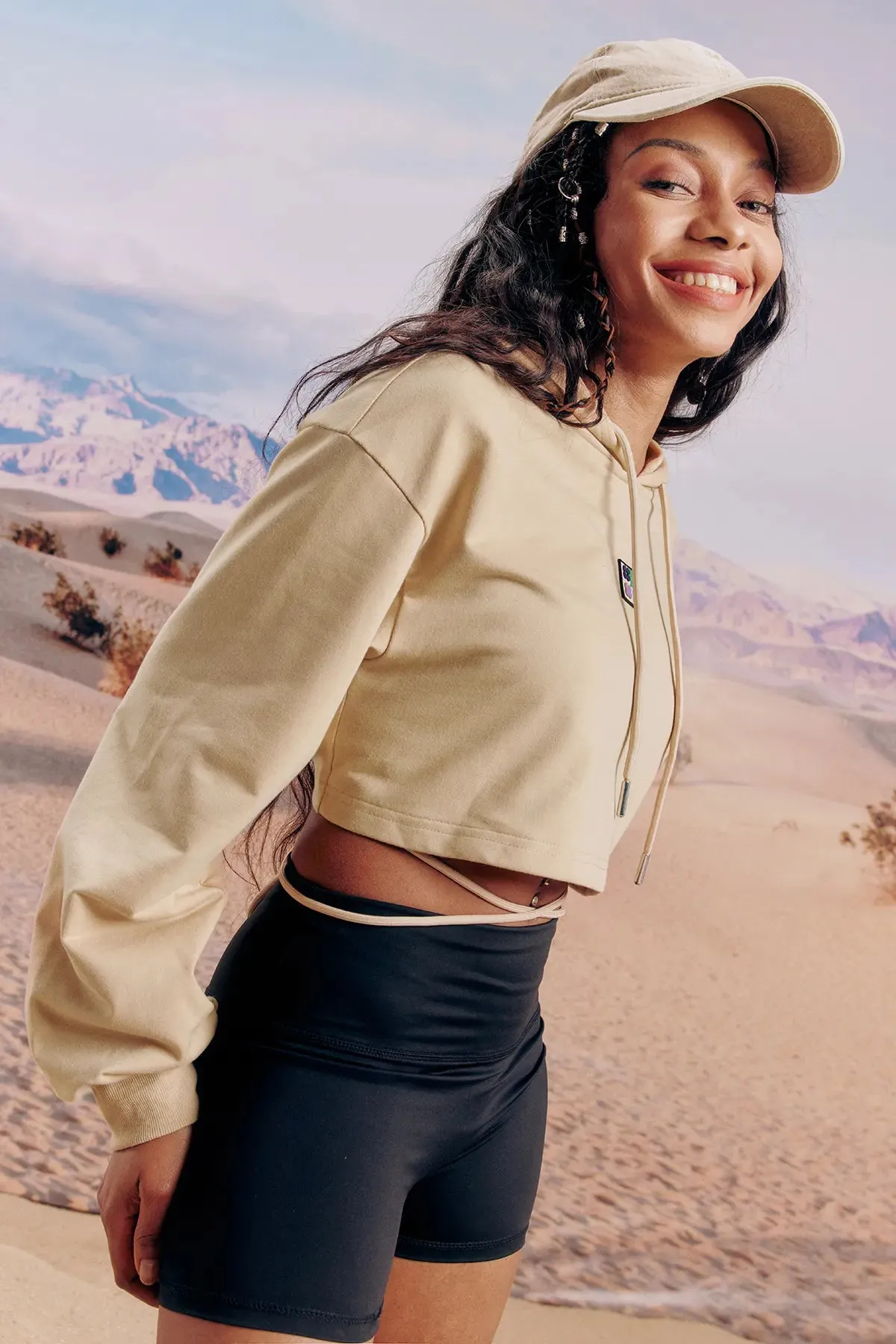 Drawstring Tie Back Crop Hoodie