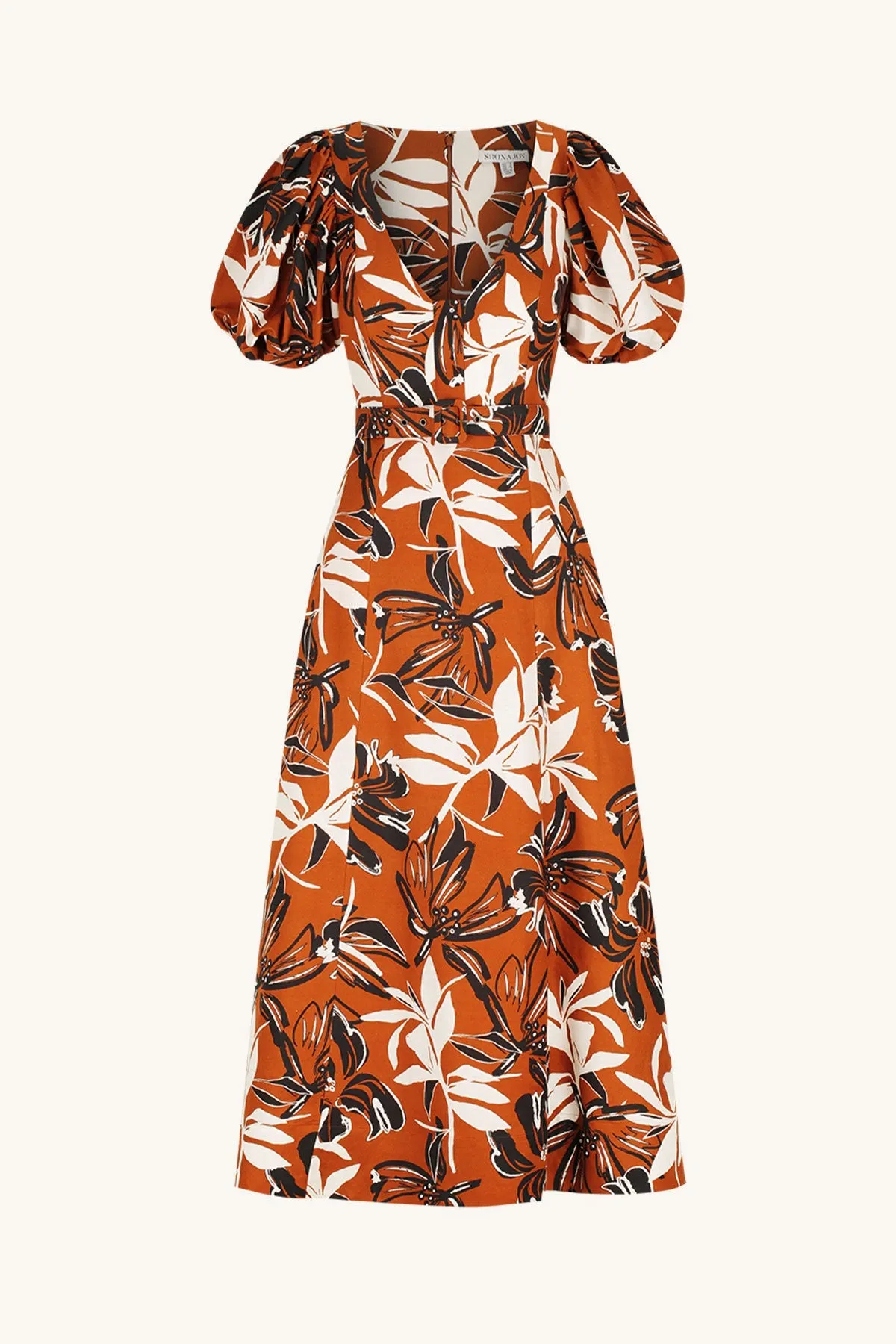 EMMA LINEN SHORT SLEEVE PANELLED MIDI DRESS