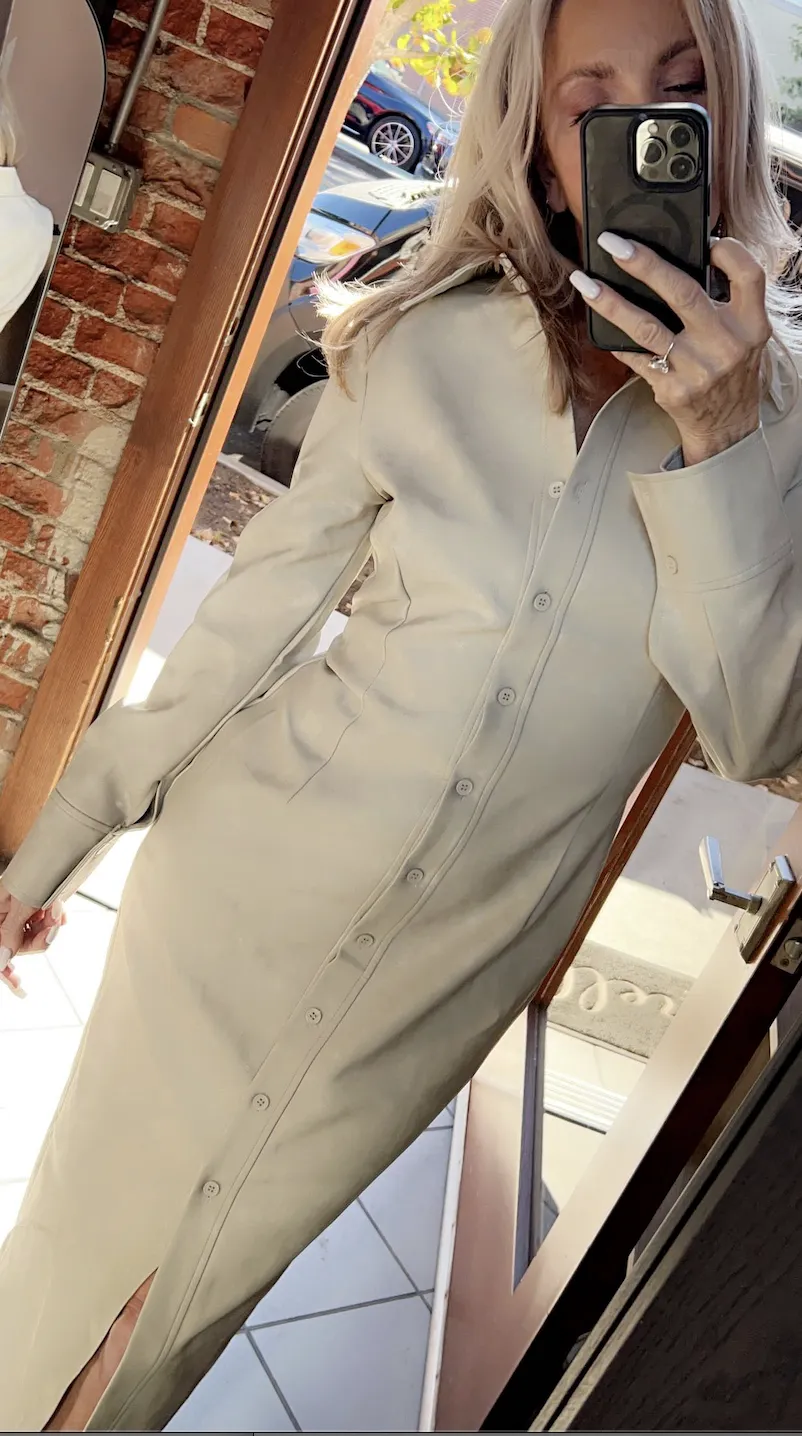 Faux Leather Button Up Maxi Shirt Dress