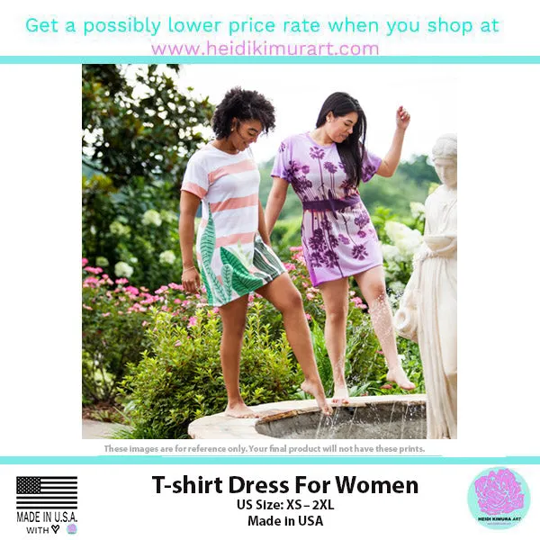 Green Zebra Print T-Shirt Dress, Zebra Animal Print Crew Neck Long Tee Shirt Dress - Made in USA