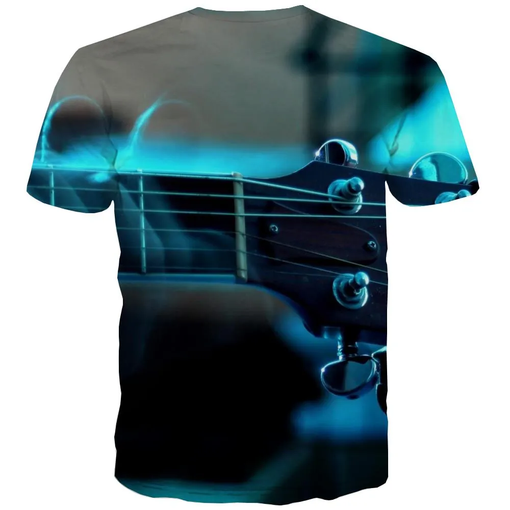 Guitar T shirts Men Music Shirt Print Wooden T-shirts Graphic Metal T shirts Funny