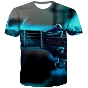 Guitar T shirts Men Music Shirt Print Wooden T-shirts Graphic Metal T shirts Funny