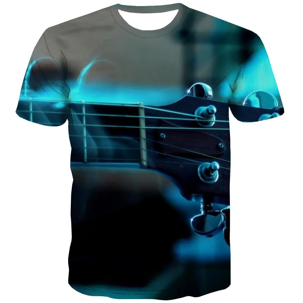 Guitar T shirts Men Music Shirt Print Wooden T-shirts Graphic Metal T shirts Funny