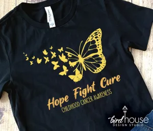 Hope Fight Cure Childhood Cancer Awareness Butterfly Shirt