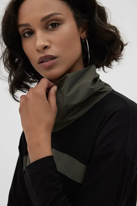 JOSEPH RIBKOFF 223258 Cowl Neck Two Tone Black/Avocado Top