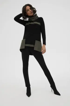 JOSEPH RIBKOFF 223258 Cowl Neck Two Tone Black/Avocado Top