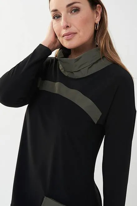 JOSEPH RIBKOFF 223258 Cowl Neck Two Tone Black/Avocado Top