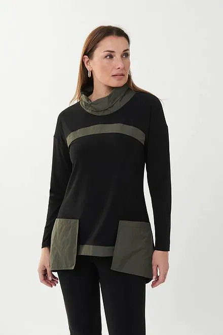 JOSEPH RIBKOFF 223258 Cowl Neck Two Tone Black/Avocado Top