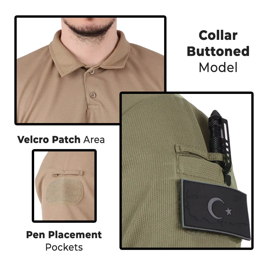 Khaki Tactical Collared T-Shirt with Veil Area