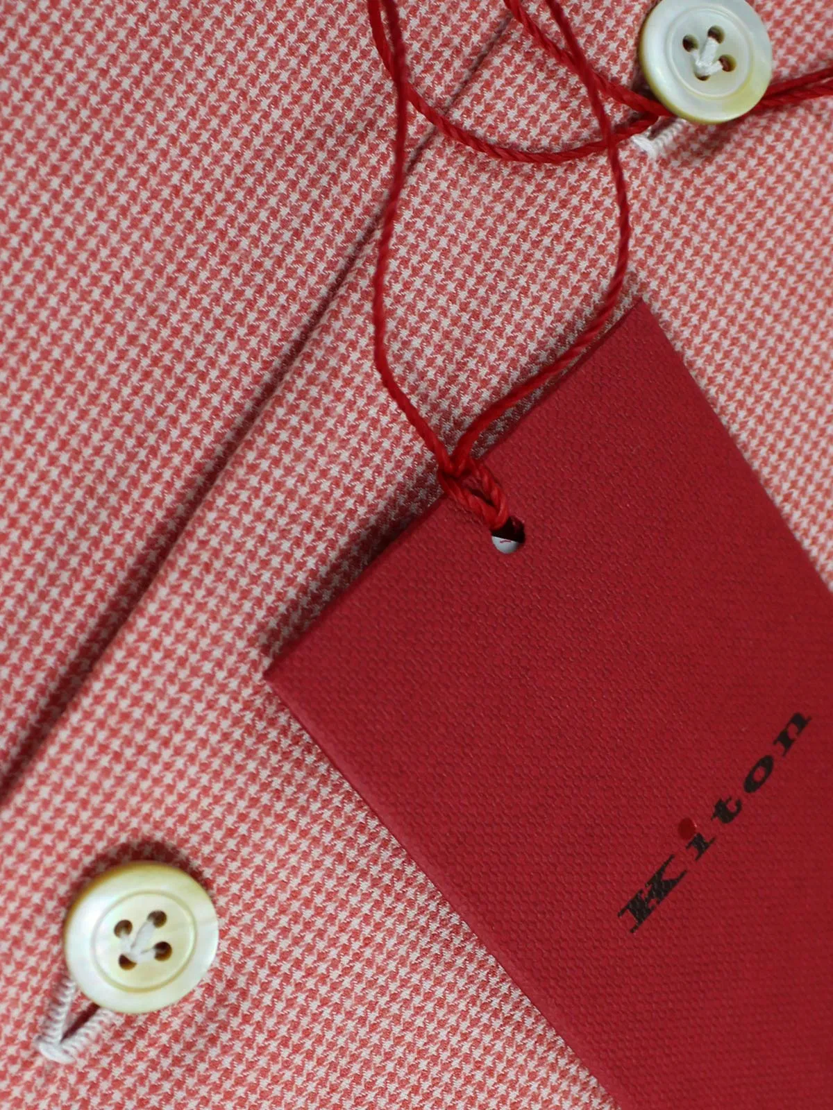 Kiton Shirt Pink Mini Houndstooth Sartorial Dress Shirt 43 - 17 REDUCED - SALE