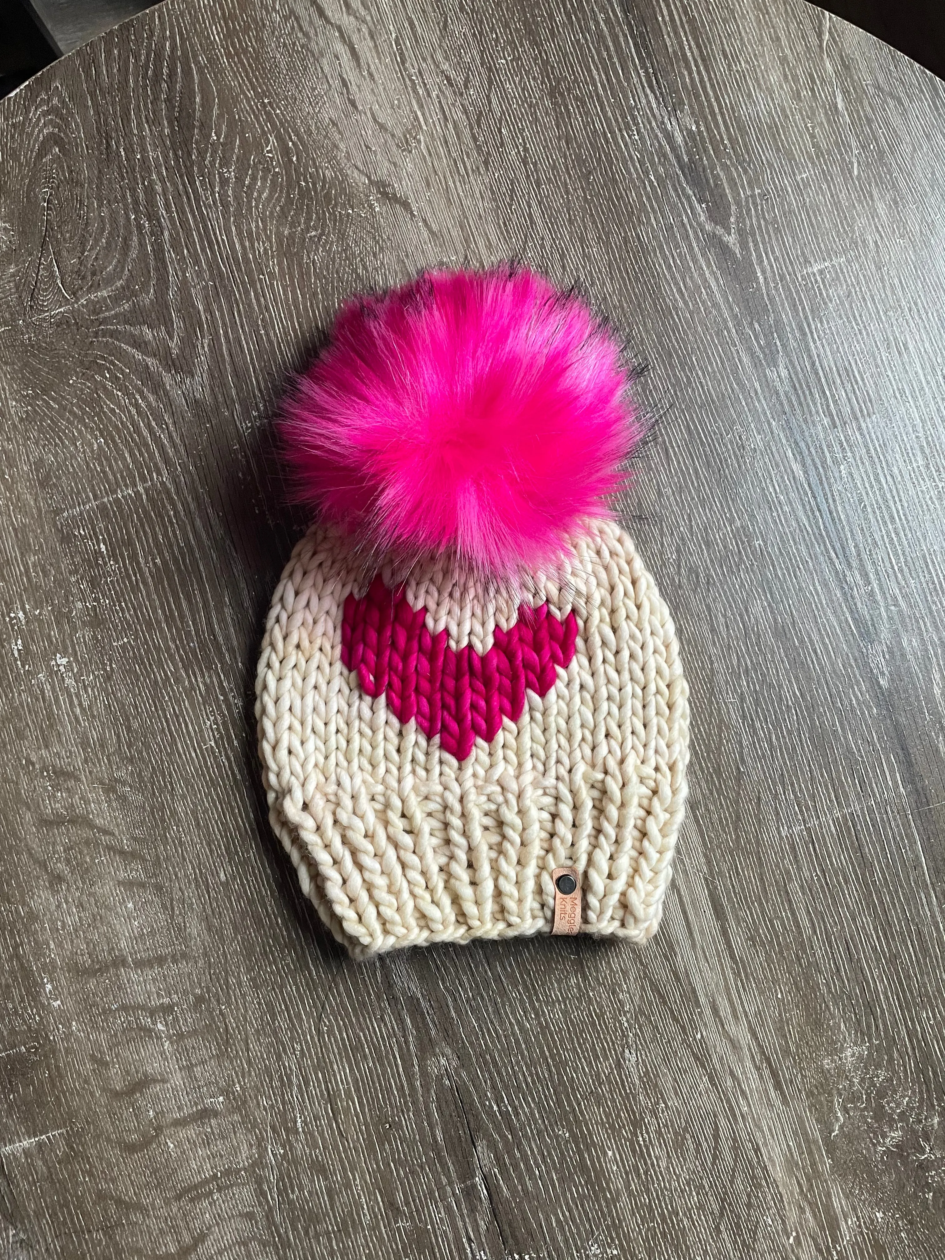 Luxury Line Big Heart Beanie in Fuscia