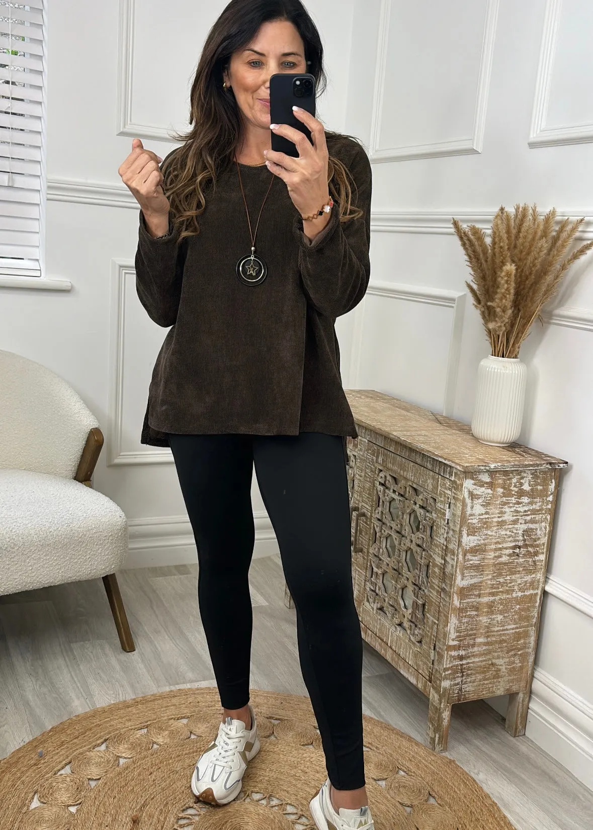 Madlena Brown Velour Necklace Tunic